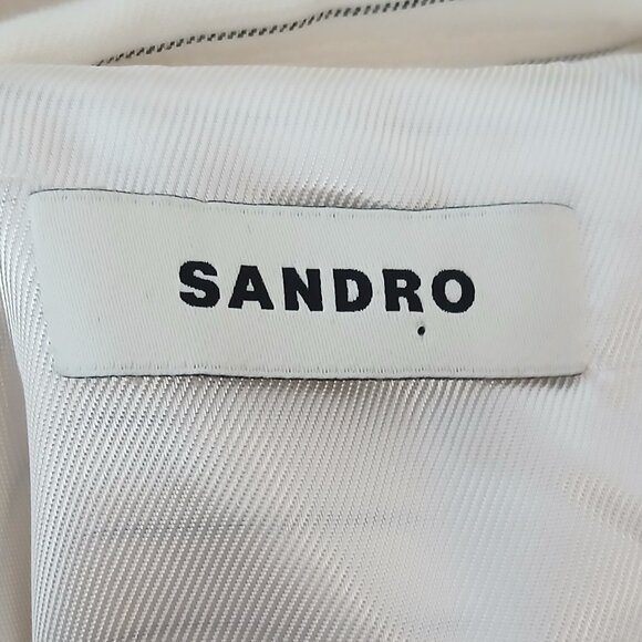 SANDRO Cosima Double Breasted Pinstriped Linen Blend Mini Dress Ecru Size 4 - Picture 11 of 12